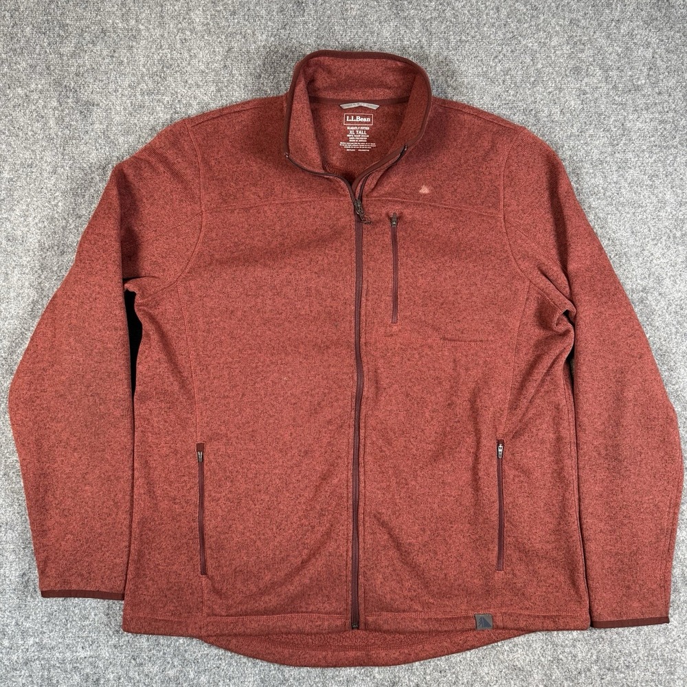 🌲 LL Bean Sweater Fleece Jacket Mens XL Tall Rust Heather Full Zip 292146